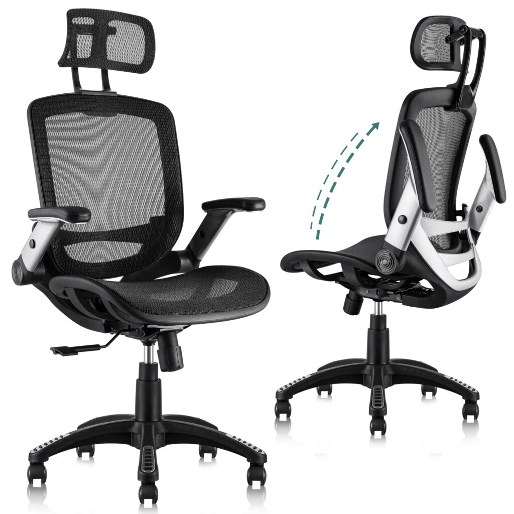 GABRYLLY ergonomic black office chair with mesh back, adjustable 3D armrests, headrest, lumbar support, and soft padded seat — big and tall design
