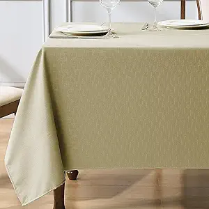 VidaFete 52x70 inch rectangle tablecloth with linen texture in natural color — waterproof, stain-resistant cover for dining or kitchen table